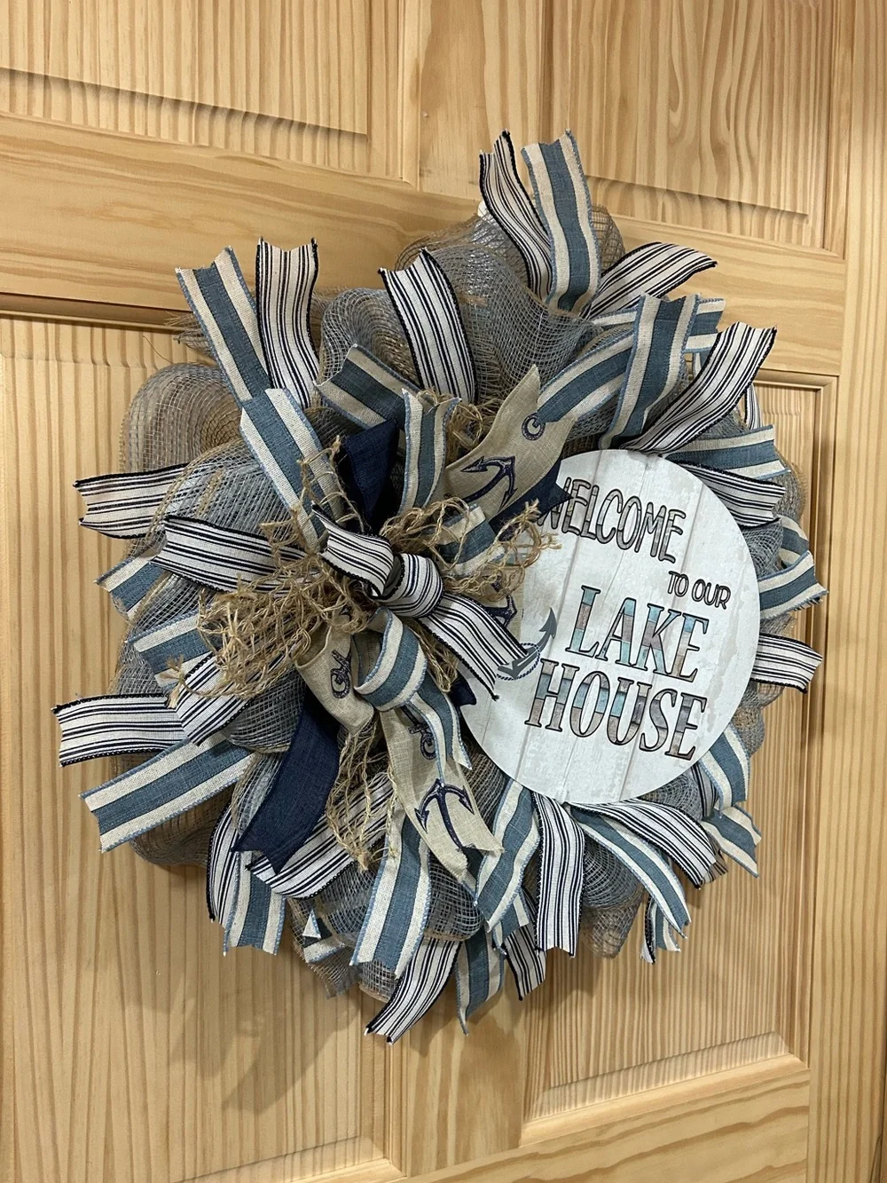 Welcome to Our Lake House Navy & White Decorative Wreath